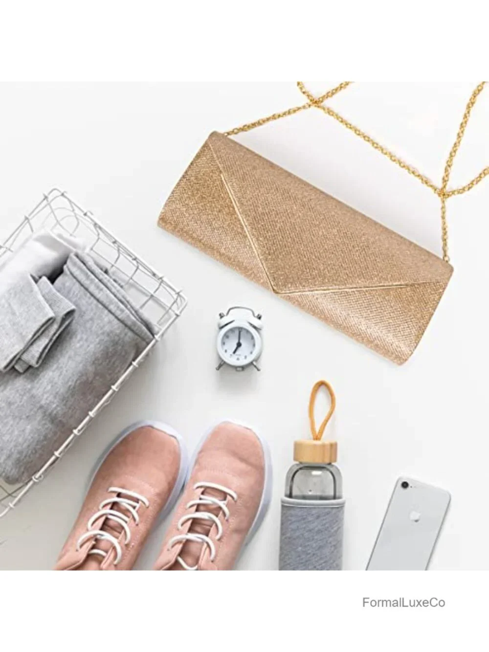 Sparkling Envelope Evening Bag with Detachable Chain Clutch Purse